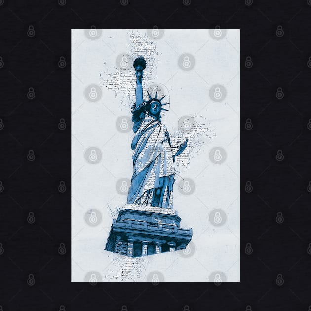 Statue of LIBERTY New York Monument Vintage Blue Art Style by Naumovski